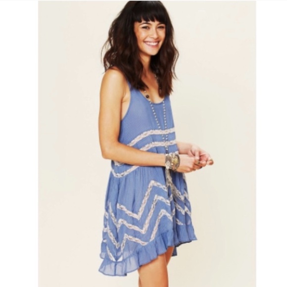 Free People Dresses & Skirts - Free People Blue Combo Voile Trapeze Dress Sz XS
